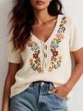 Embroidered Floral V-Neck Sweater - Modanista Fashion