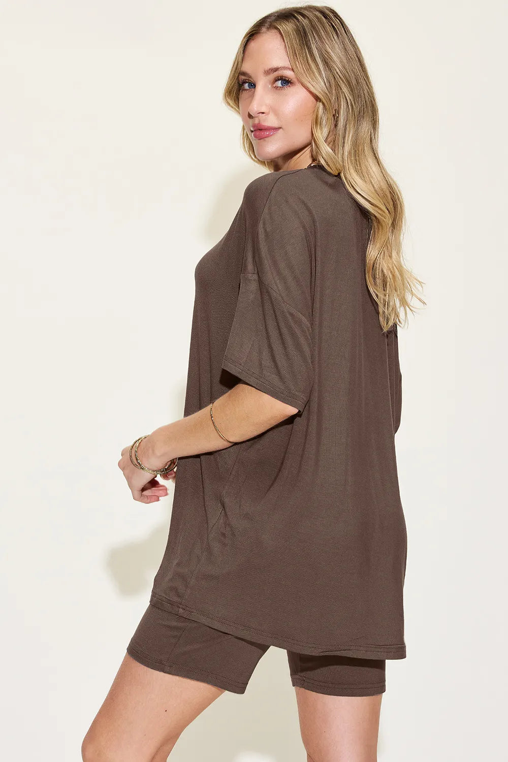 Basic Bae Full Size V-Neck Drop Shoulder T-Shirt and Shorts Set - Modanista Fashion