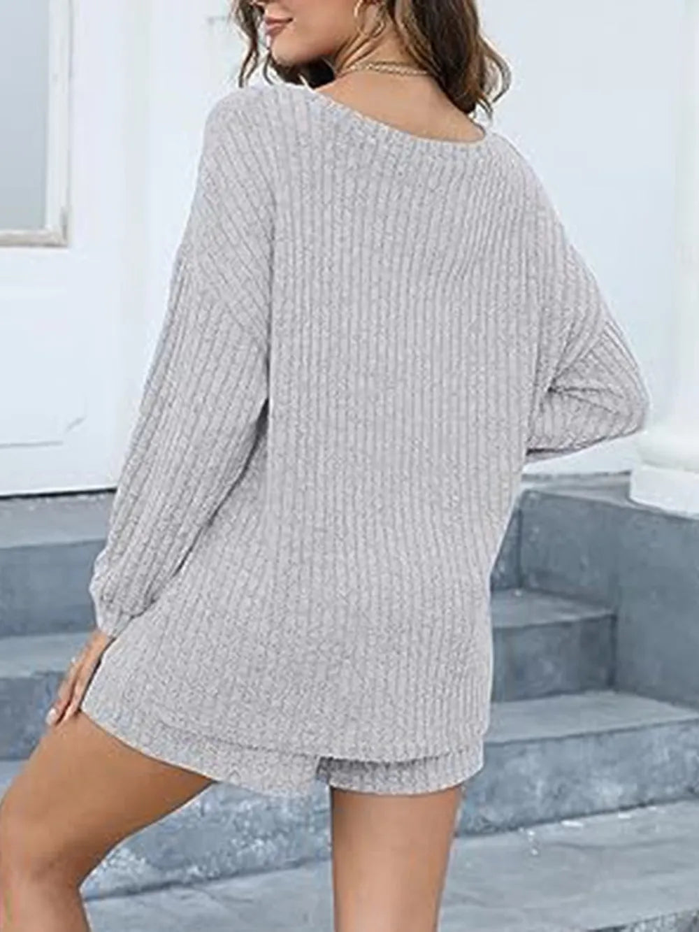 Round Neck Dropped Shoulder Top and Shorts Set - Modanista Fashion