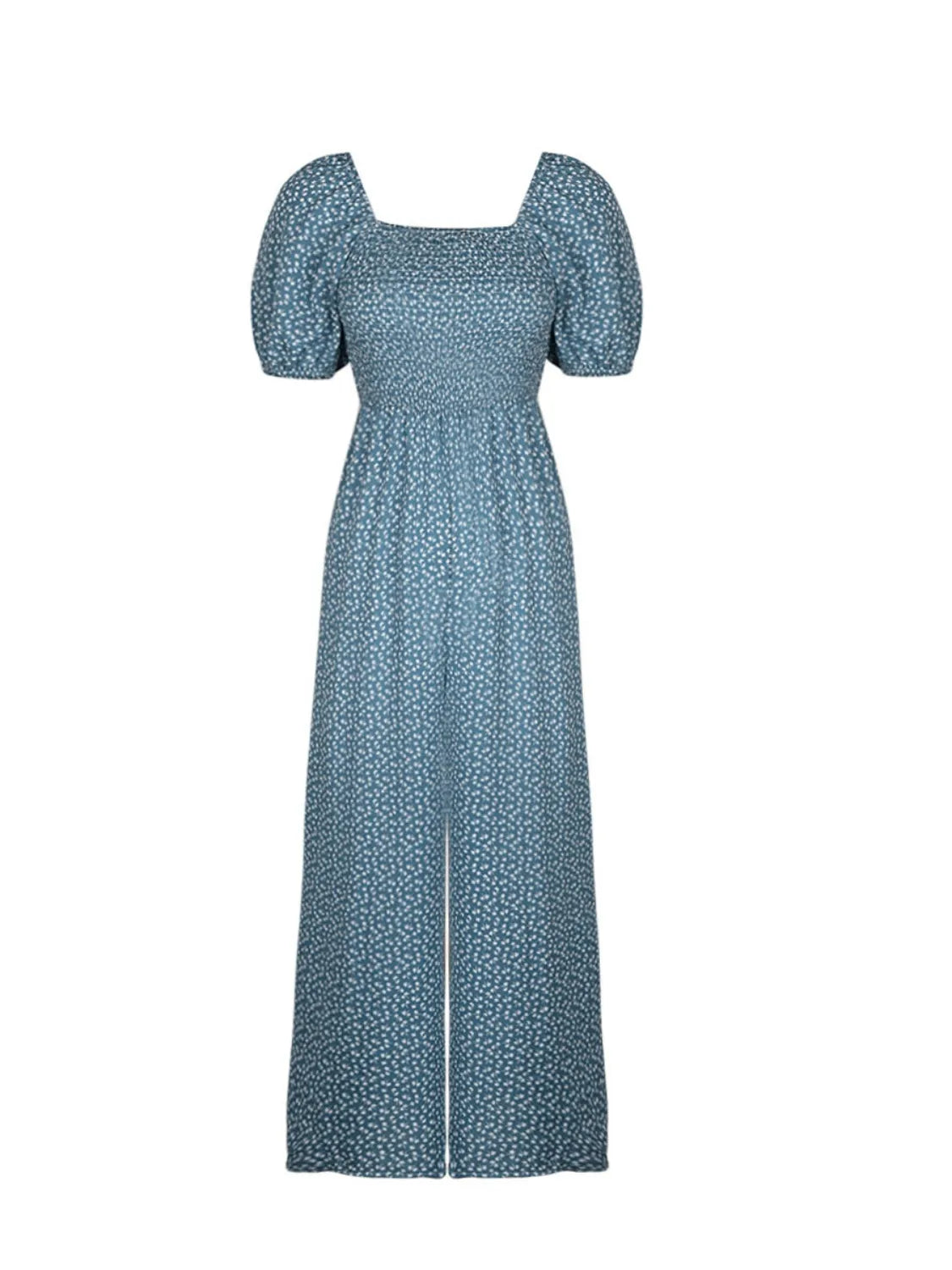 Printed Square Neck Puff Sleeve Jumpsuit - Modanista Fashion