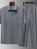 Men's Full Size Button Up Short Sleeve Top and Pants Set Plus Size - Modanista Fashion