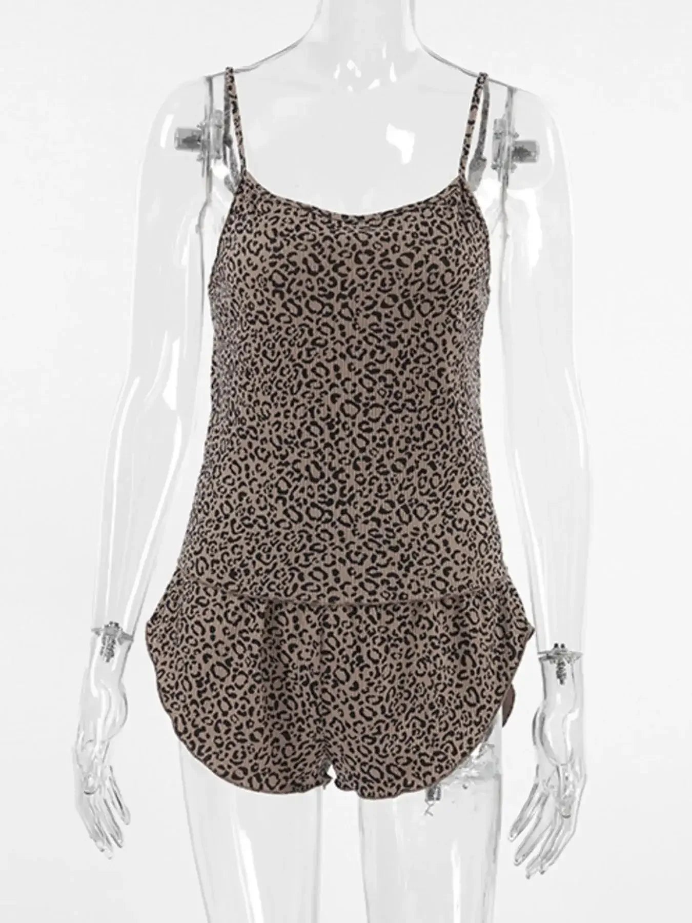 Leopard Cami Cardigan and Shorts 3-Piece Set - Modanista Fashion