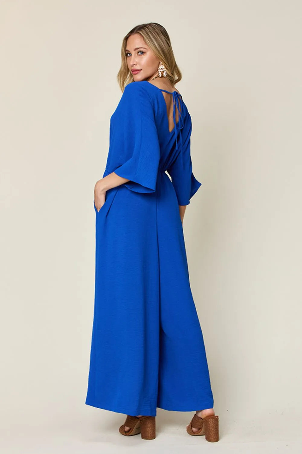 Double Take Full Size Surplice Wide Leg Jumpsuit with Pockets - Modanista Fashion