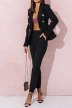 Full Size Lapel Collar Long Sleeve Blazer and Pants Set Plus Size - Modanista Fashion
