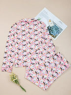 Halloween Ghost Print Button Up Top and Pants Lounge Set - Modanista Fashion