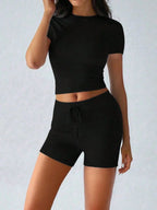 Round Neck Short Sleeve Top and Shorts Set - Modanista Fashion