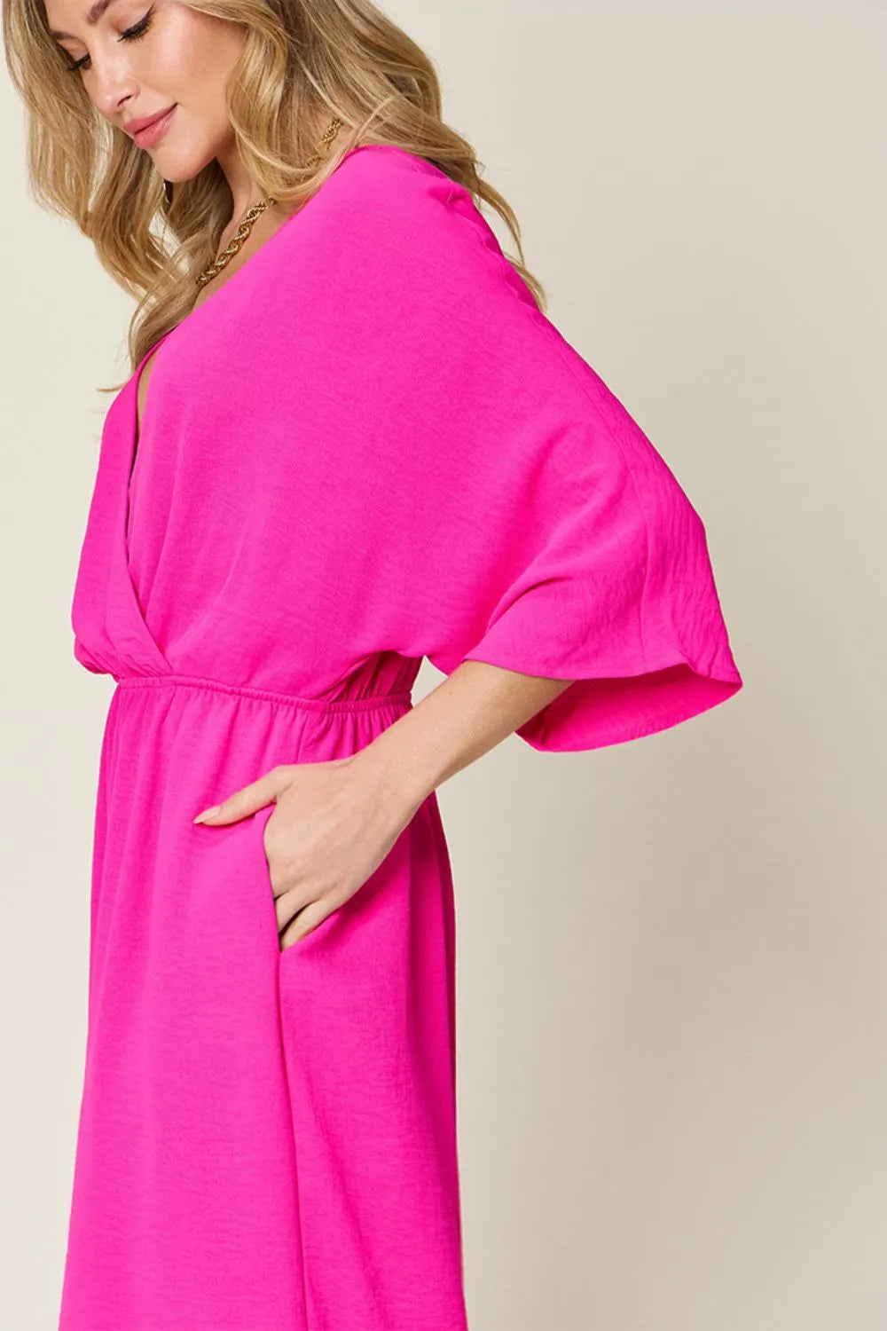 Double Take Full Size Surplice Wide Leg Jumpsuit with Pockets - Modanista Fashion