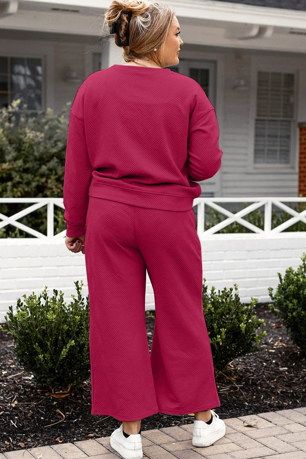 Double Take Full Size Textured Long Sleeve Top and Drawstring Pants Set - Modanista Fashion