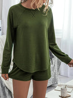 Round Neck Raglan Sleeve Top and Shorts Lounge Set - Modanista Fashion