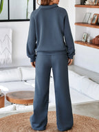 Collared Sweatshirt and High Waist Pants Active Set - Modanista Fashion