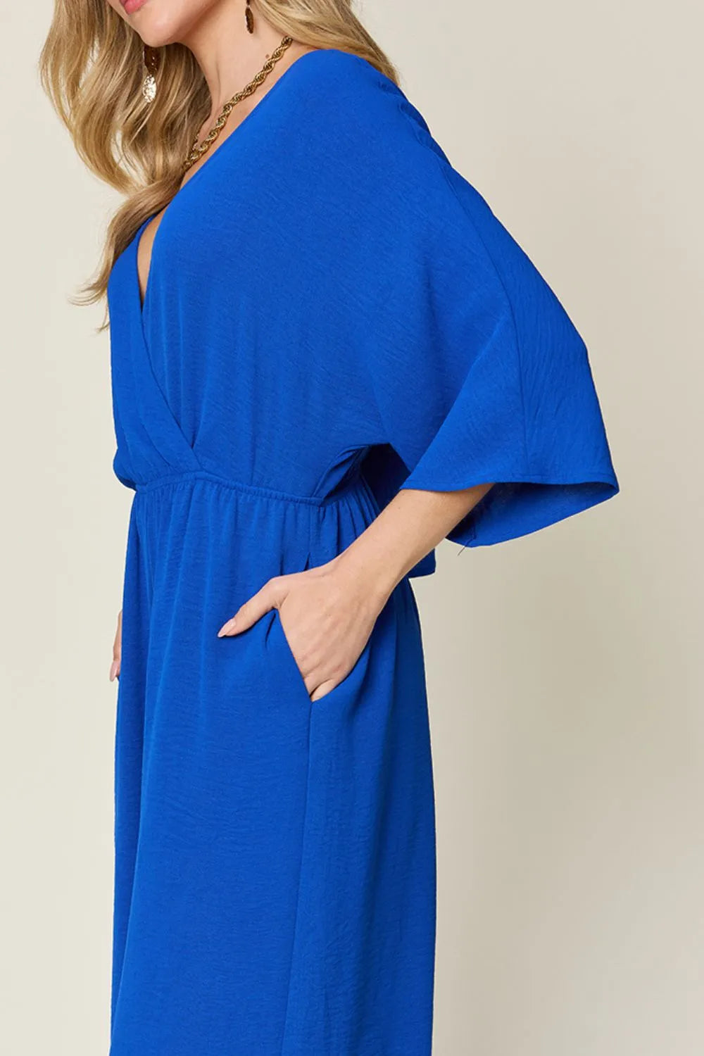 Double Take Full Size Surplice Wide Leg Jumpsuit with Pockets - Modanista Fashion