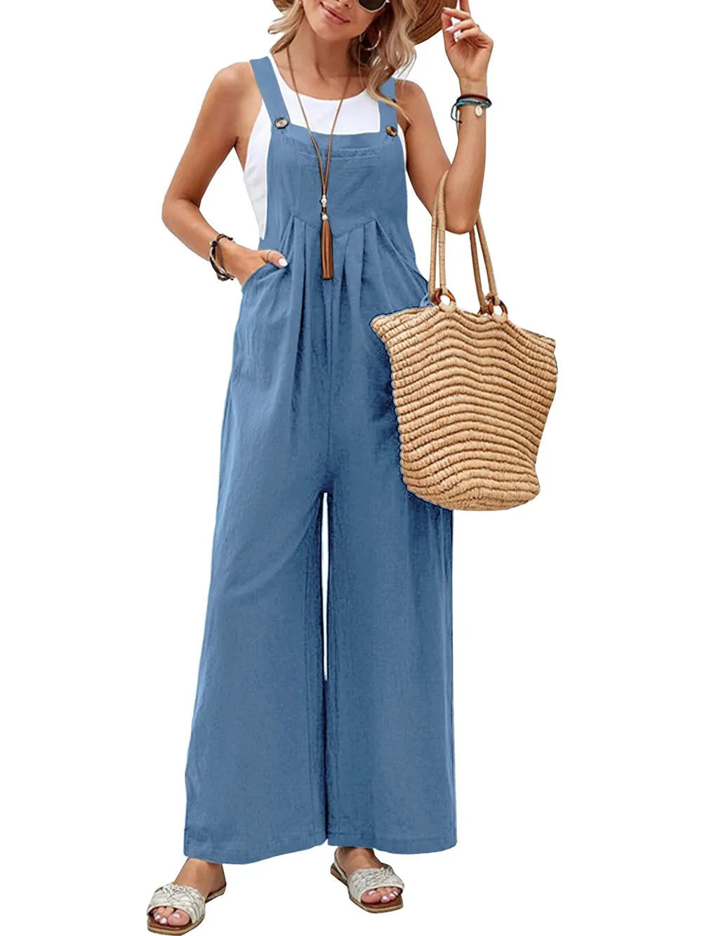 Full Size Square Neck Wide Strap Overalls - Modanista Fashion
