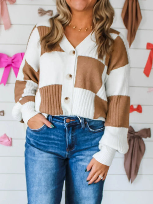 Color Block Knit Button-Up Cardigan - Modanista Fashion