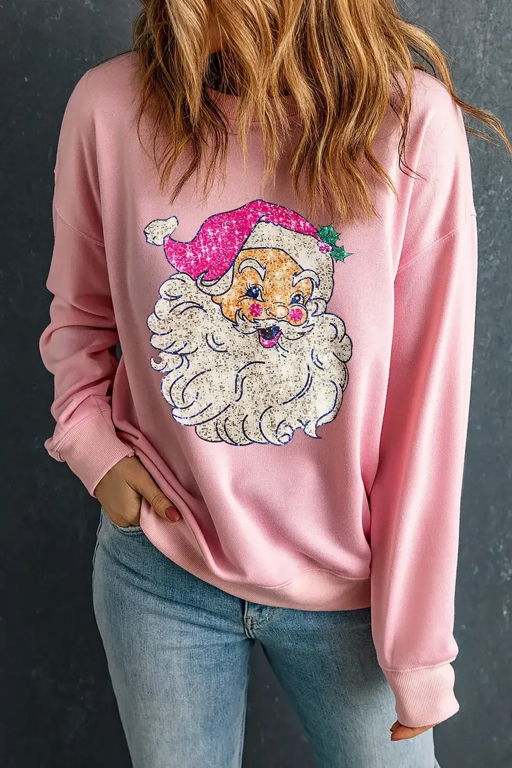 Santa Round Neck Long Sleeve Sweatshirt - Modanista Fashion