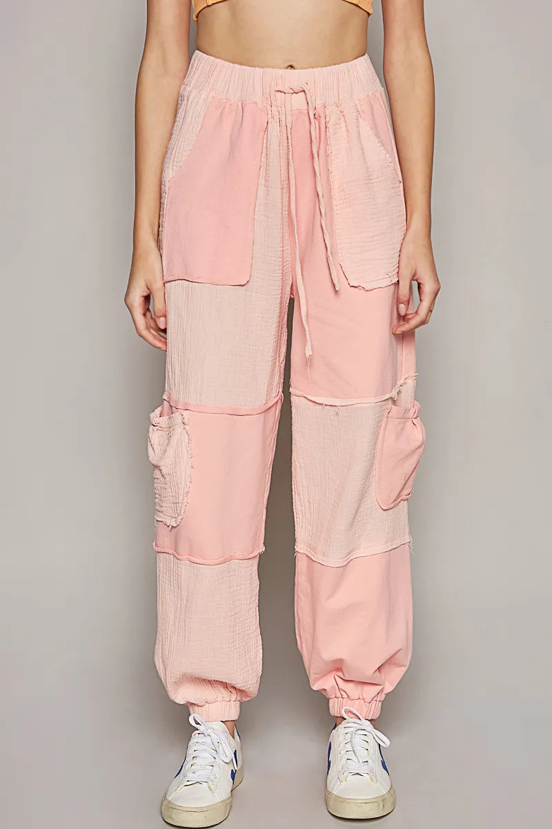 POL Drawstring Pocketed Contrast Jogger Pants - Modanista Fashion