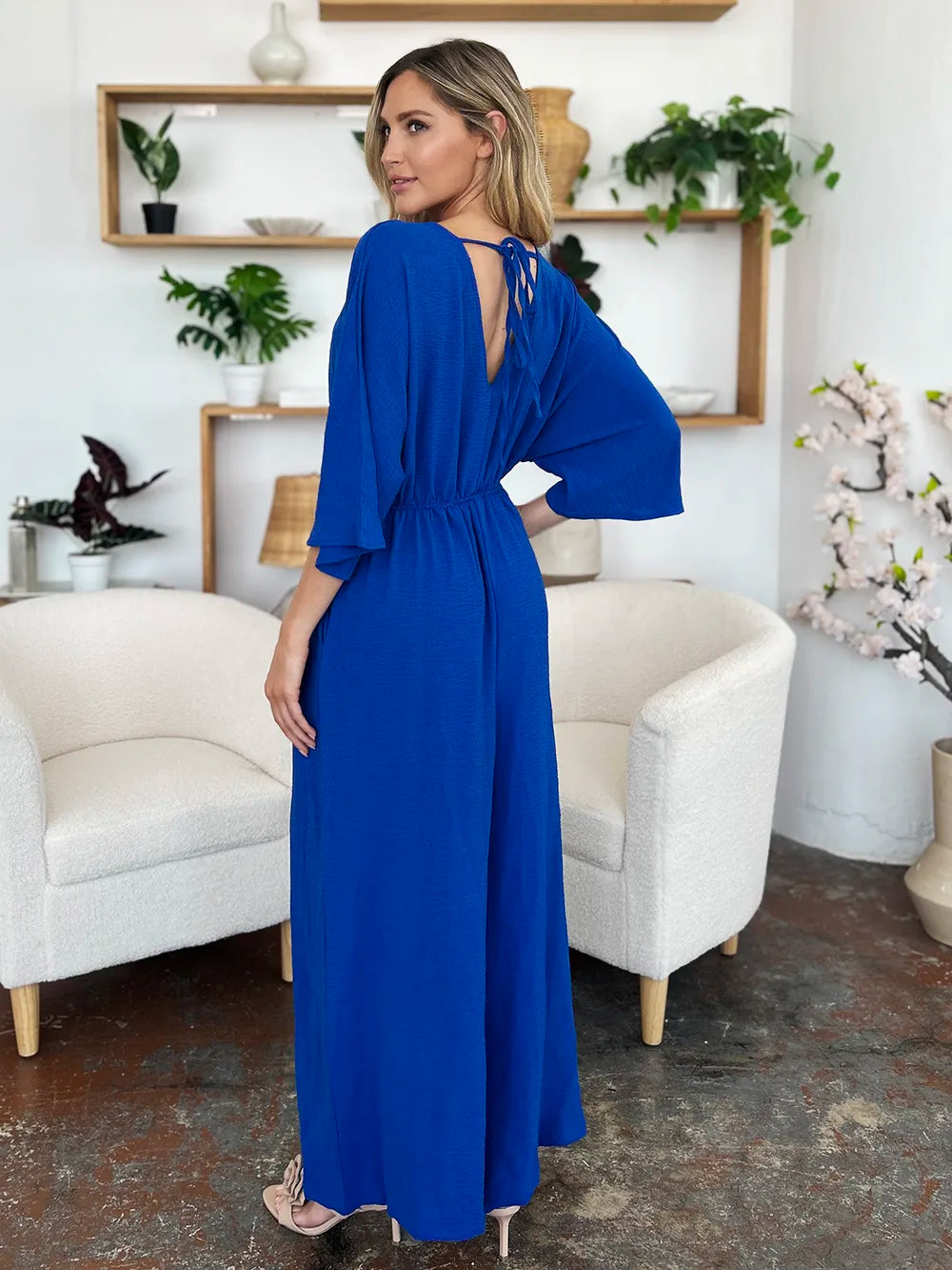Double Take Full Size Surplice Wide Leg Jumpsuit with Pockets - Modanista Fashion