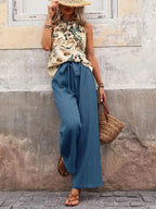 Printed Tank Top and Wide Leg Pants Set - Modanista Fashion