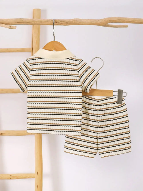 Children's Striped Short Sleeve Polo and Pants Set - Modanista Fashion