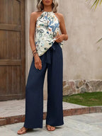 Printed Tank Top and Wide Leg Pants Set - Modanista Fashion