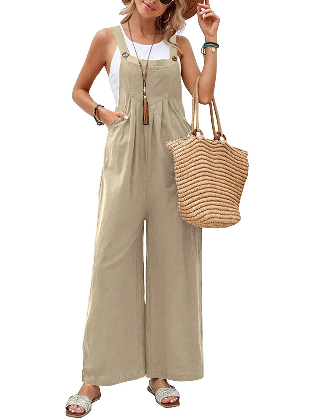 Full Size Square Neck Wide Strap Overalls - Modanista Fashion