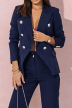 Full Size Lapel Collar Long Sleeve Blazer and Pants Set Plus Size - Modanista Fashion