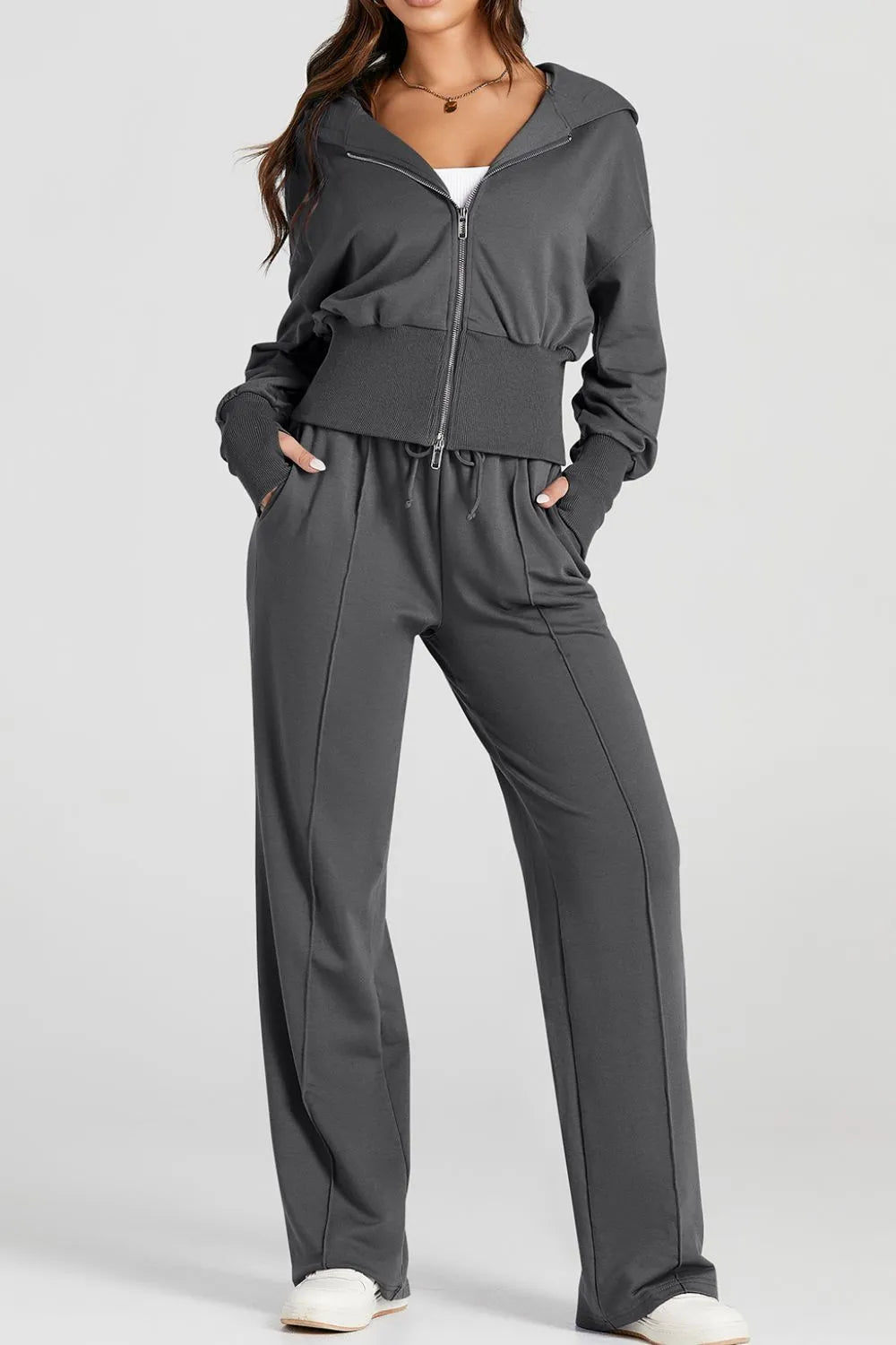 Zip-Up Hoodie and Pants Active Set - Modanista Fashion