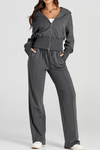 Zip-Up Hoodie and Pants Active Set - Modanista Fashion