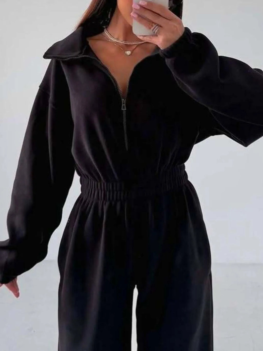 Zip Front Long Sleeve Jumpsuit - Modanista Fashion