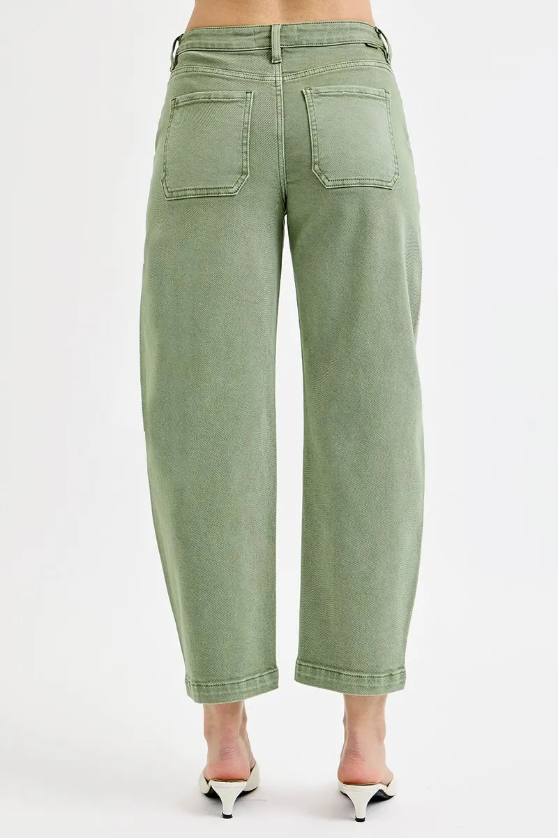 RISEN Full Size Tummy Control High Rise Crop Barrel Jeans Plus Size - Modanista Fashion