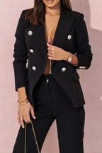 Full Size Lapel Collar Long Sleeve Blazer and Pants Set Plus Size - Modanista Fashion