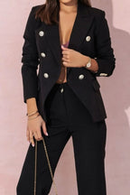 Full Size Lapel Collar Long Sleeve Blazer and Pants Set Plus Size - Modanista Fashion