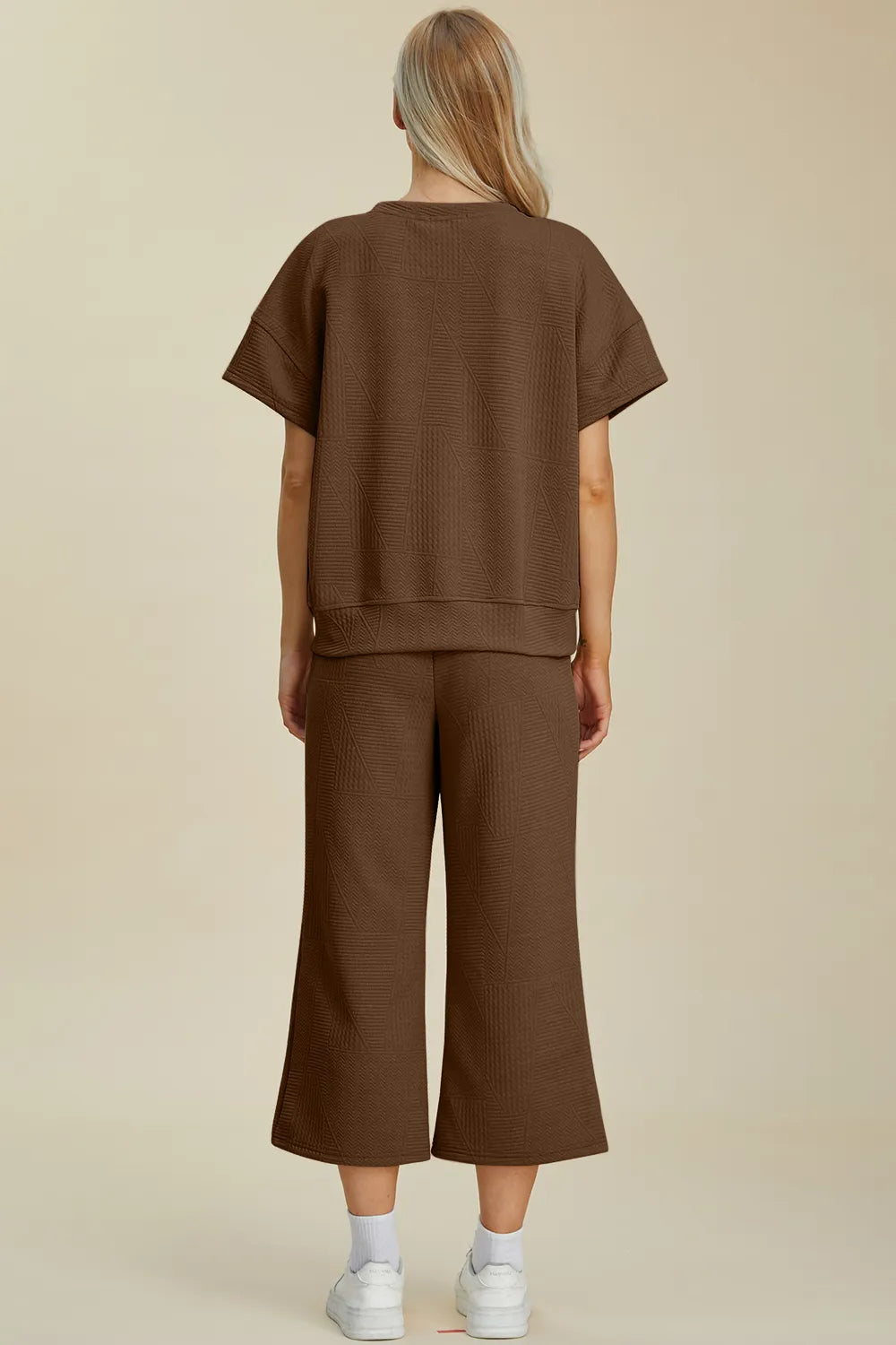 Double Take Full Size Texture Round Neck Top and Pants Set - Modanista Fashion
