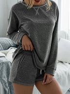 Round Neck Raglan Sleeve Top and Shorts Lounge Set - Modanista Fashion