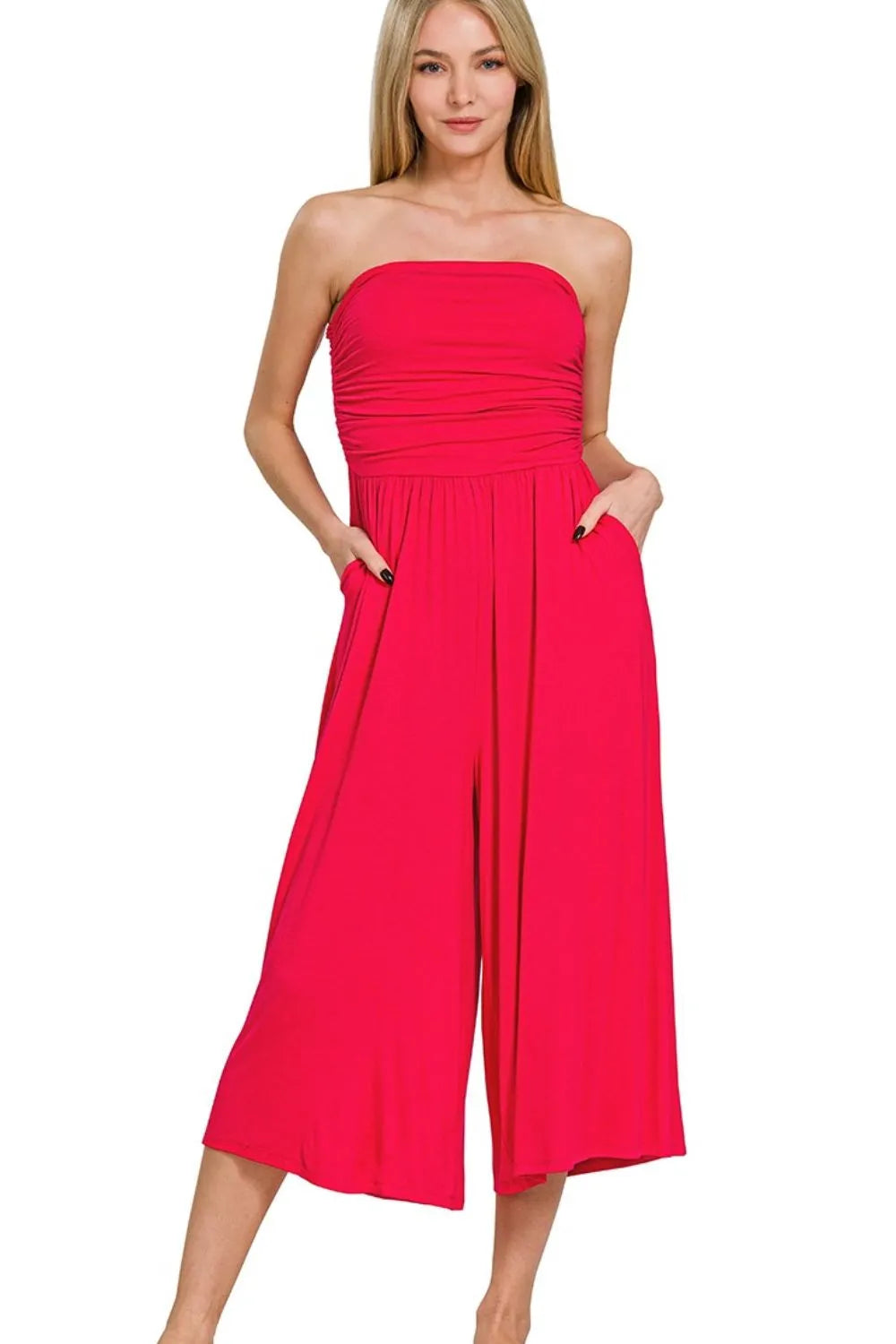 Zenana Double Layered Strapless Tube Top Jumpsuit - Modanista Fashion